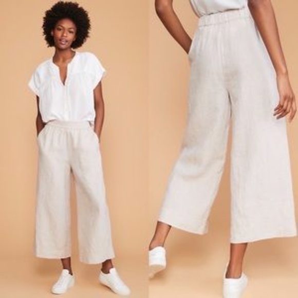 NWT Lou & Grey LOFT Pink Linen Wide Leg High Rise Crop Pants Size Medium - Picture 2 of 9